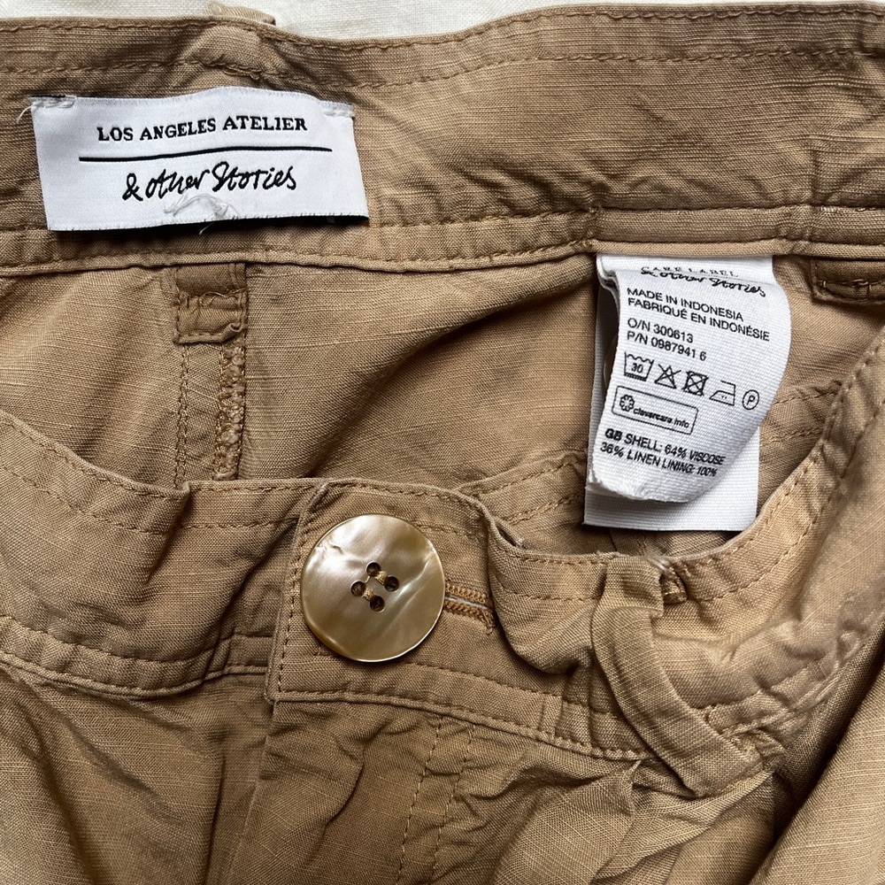 & Other Stories Beige Linen-Blend Trousers